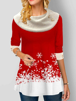 Frauen-Halbarmhemd-rotes Weihnachtsmuster besetztes Neckholder-Polyester-T-Shirt