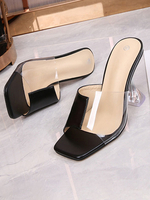 Frauen Hausschuhe Schwarz Slip On Open Toe PVC Obere Acentela Geometric Heel Hausschuhe
