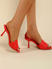 Frauen HEELED MULLE Slip-On Stiletto Ferse PU-Leder Rote Maultiere