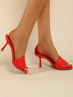 Frauen HEELED MULLE Slip-On Stiletto Ferse PU-Leder Rote Maultiere