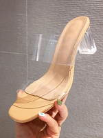 Frauen Heels Pantoletten Square Toe Stiletto Heels Lässige Aprikosen Heels Hausschuhe