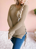 Frauen Hellbrauner Pullover Pullover Schnür Juwelenhals Langarm Asymmetrische Acrylpullover