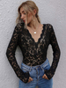 Frauen-Hemd-Bluse schwarz Polyester mit V-Ausschnitt mit langen Ärmeln Tops