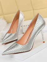 Frauen High Heel Party Schuhe Silber Pointed Toe Pailletten Abendschuhe