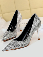 Frauen High Heel Party Schuhe Silber Pointed Toe Pailletten Abendschuhe