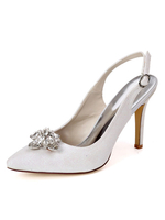 Frauen High Heel Party Schuhe White Pointed Toe Strass Abendschuhe