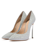 Frauen High Heel Pumps Party Schuhe Silber Spitz Abendschuhe