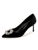Frauen High Heel Samt spitze Zehe Strasssteine Slip On Pumps