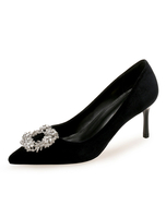 Frauen High Heel Samt spitze Zehe Strasssteine Slip On Pumps