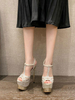 Frauen High Heel Sandalen Pailletten Stoff Open Toe Abendschuhe Party Schuhe
