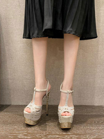 Frauen High Heel Sandalen Pailletten Stoff Open Toe Abendschuhe Party Schuhe