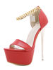 Frauen High Heel Sexy Sandalen Rote PU Leder Runde Zehen Stiletto Heel Sexy Schuhe