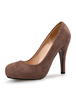 Frauen High Heels Brown samt Mandel Slip auf Pumps Kleid Schuhe