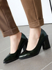 Frauen High Heels Dunkelgrüne Spitze Toe Chunky Heel Glänzende Slip-On Pumps