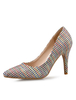 Frauen High Heels Ecru Weiß Spitz Zehen Stiletto Plaid PU Slip On Pumps