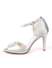 Frauen High Heels Satin Peep Toe Ankle Strap Hochzeit Schuhe Tinte Blue Pearls Mutter Schuhe