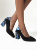 Frauen High Heels Slip-On Light Sky Blue Schlangenleder Pointed Toe Chunky Heel Pumps