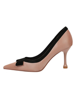 Frauen High Heels Slip-On Spitze Zehen Stiletto Heel Bows Black Satin Pumps