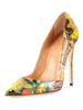 Frauen High Heels spitz Artwork gedruckt Stiletto Heel Slip auf Pumps gelb Kleid Schuhe