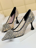 Frauen High Heels Spitze Zehen Aprikose Strass Chic Spitze Gaze Becher Fersen Pumps