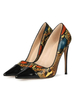 Frauen High Heels Spitze Zehen Stiletto Absatz Schwarz Snakeskin Print Farbblock Patched Pumps