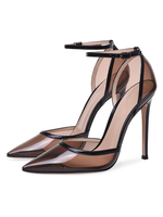 Frauen High Heels Transparente spitze Zehe Knöchelriemen Pumps Klare Schuhe