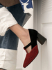 Frauen High Hells Red Pointed Toe Chunky Heel Slip-On Wildleder Kontrast Paillette Pumps