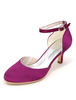 Frauen Hochzeit Schuhe Lila Runde Zehe Knöchelriemen Pumps Satin Kätzchen Heels