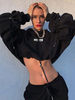 Frauen Hoodie Black Long Sleeves Kordelzug Polyester Mit Kapuze Sweatshirt