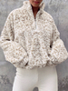 Frauen Hoodie Ecru Weiß Langarm Leopardenmuster Polyester Kapuzenpullover