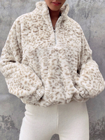 Frauen Hoodie Ecru Weiß Langarm Leopardenmuster Polyester Kapuzenpullover