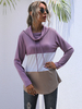 Frauen Hoodie Fuchsia Pink Langarm Color Block Baumwolle Hooded Sweatshirt