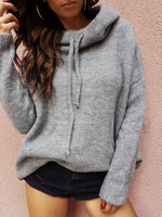 Frauen Hoodie Grau Kapuze Langarm Kordelzug Sweatshirt