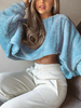 Frauen Hoodie Helles Himmelblau Langarm Polyester Kapuzenpullover