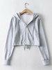 Frauen Hoodie Kurzmantel Grau Langarm Polyester Kapuzenpullover