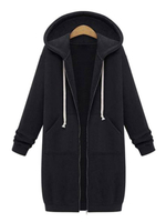 Frauen Hoodie Schwarz Langarm Baumwolle Blend Hooded Sweatshirt Wintermantel