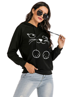 Frauen Hoodie Schwarz Langarm Bedrucktes Polyester Winter Hooded Sweatshirt