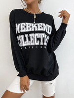Frauen Hoodie Schwarz Langarm Buchstaben Print Polyester Kapuzen Sweatshirt
