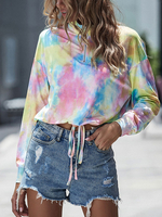 Frauen Hoodie Tie Dye Pink Langarm Reißverschluss Schnür Kapuzenpullover