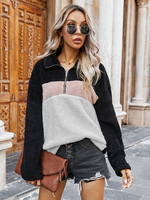Frauen Hoodie Weiß Langarm Color Block Polyester Hooded Sweatshirt