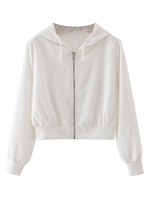 Frauen Hoodie Weiß Langarm Polyester Kurzes Kapuzenpullover