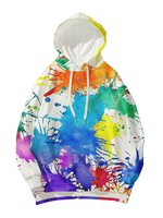 Frauen Hoodie Weiß Langarm Tie Dye Muster Kordelzug Kapuzen Sweatshirt
