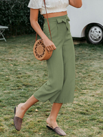 Frauen Hosen Avocado Green Schnürung Polyester Raised Waist Wide Hose