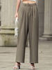 Frauen Hosen Kaffee Brown Buttons Polyester Raised Waist Hose