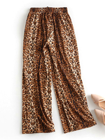 Frauen Hosen Kaffee Brown Leopard Polyester Casual Wide Hose