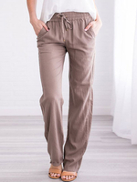 Frauen Hosen Khaki Kordelzug Gerade Elastische Taille Polyester Hose