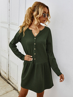 Frauen Hunter Green Etuikleider Langarm Polyester Midi Tunika Kleid