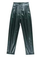 Frauen Hunter Green Pants PU Leder Raised Waist Sexy Tapered Fit Hose