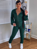 Frauen Hunter Green Zweiteilige Sets Polyester Winter Langarm Turndown Collar Athletic Top Skinny Long Pants Outfit