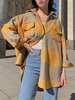 Frauen Jacke Gelb Plaid Turndown Kragen Polyester Midi Mäntel